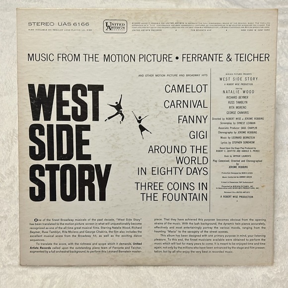**6/$20** West Side Story Vinyl Record - United Artists Records Stereo UAS 6166 - Picture 4 of 4